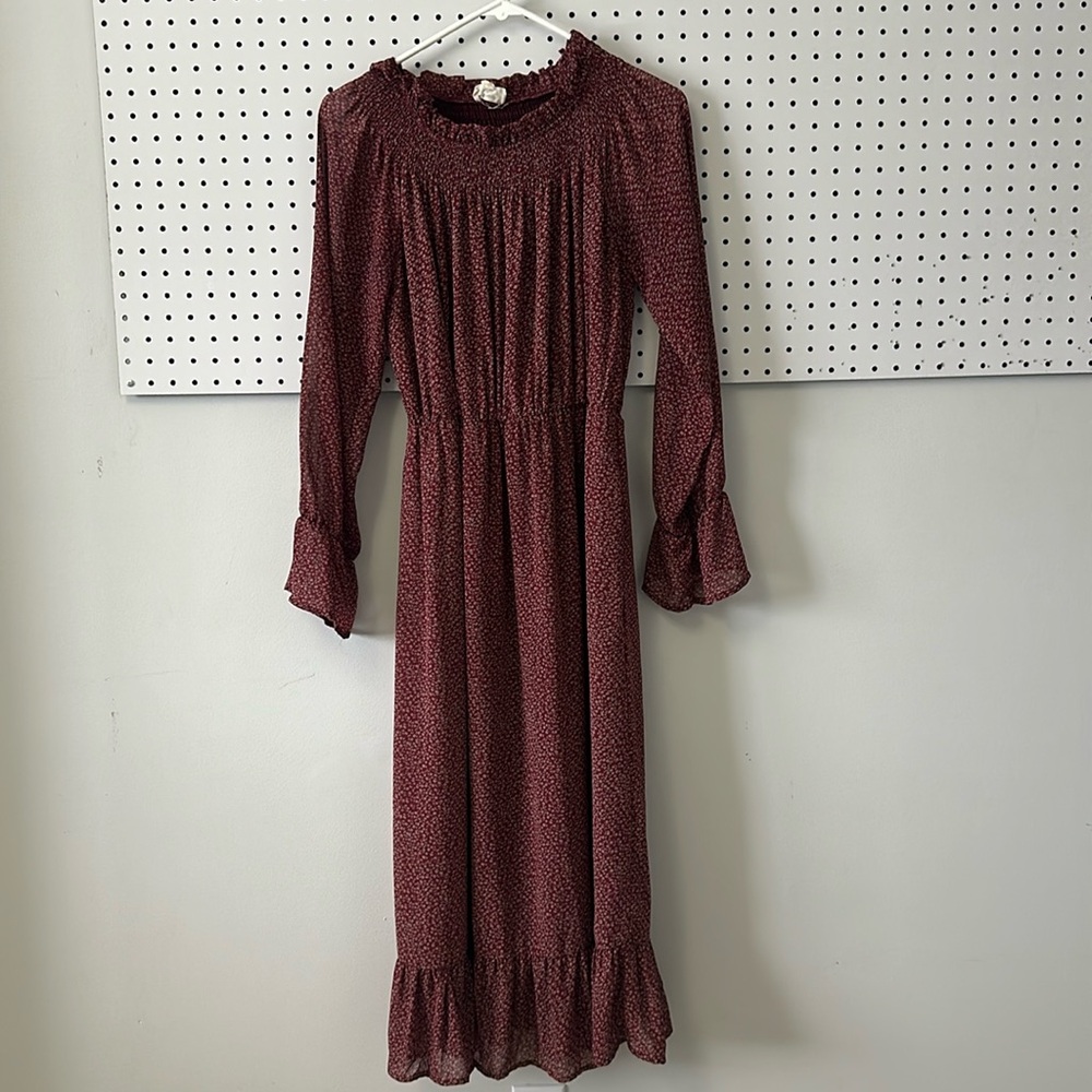 Orange Creek Burgundy Ruffle Floral Midi
